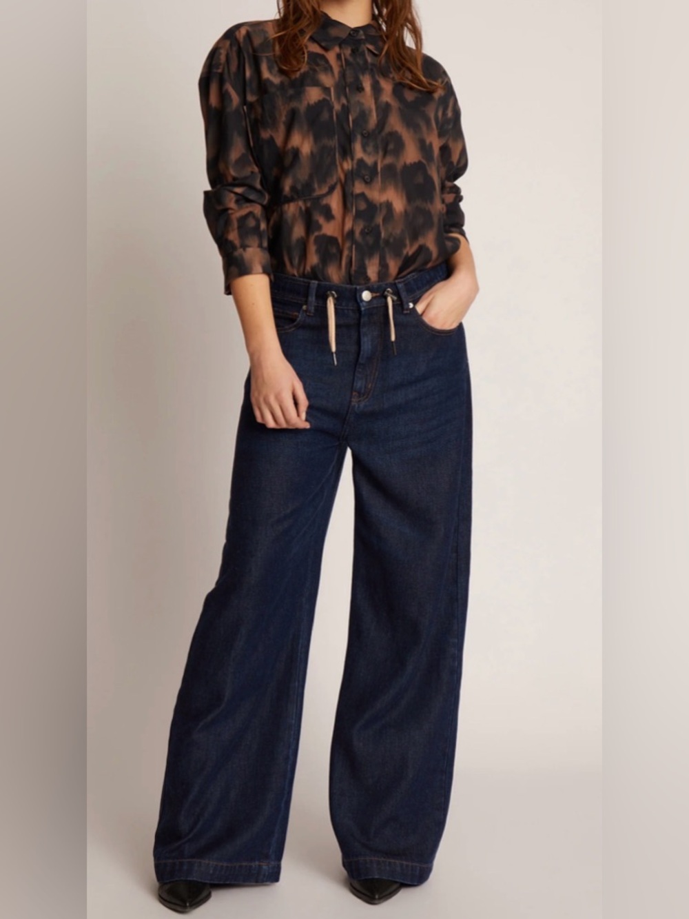 Munthe Obey Indigo Wide Leg Baggy Drawstring Jeans Lightweight EUR 32 US 2